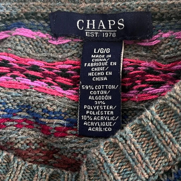 Vintage Womens RL Chaps Nordic Fair Isle Sweater Sage Green SZ M- L Cotton Blend - Picture 5 of 6